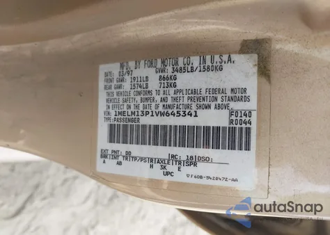 1997 Mercury Tracer Ls z USA, uszkodzony, nr VIN 1MELM13P1VW645341